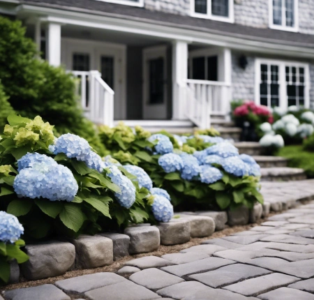 Modern paver walkway with clean lines and minimalist design, leading to the entrance of a contemporary urban residence.